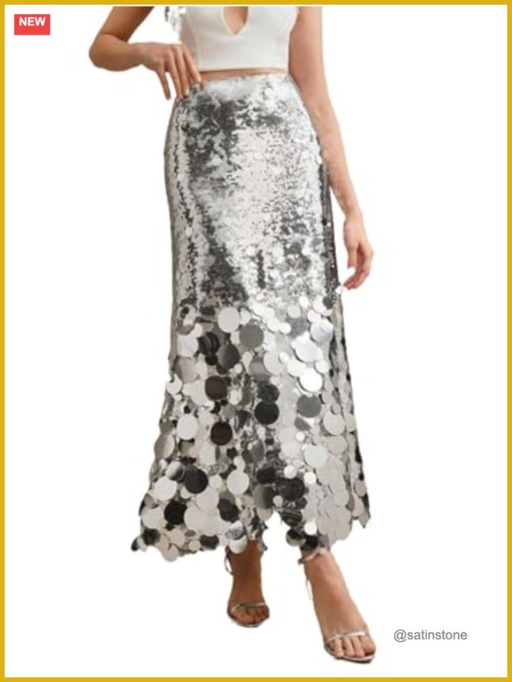 Sequin Maxi Skirt High Waist Mermaid Hem Formal Party Cocktail